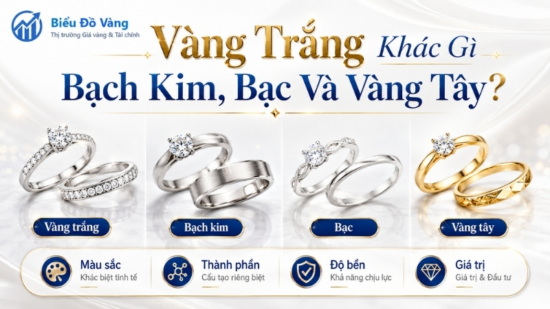 Vàng Trắng Khác Gì Bạch Kim, Bạc Và Vàng Tây?