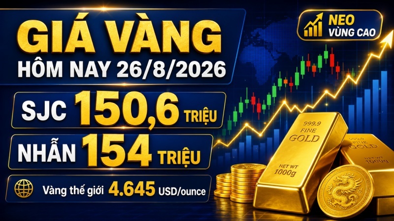 Giá vàng ngày 26/8/2026: Nhẫn 154 triệu, SJC 150,6 triệu