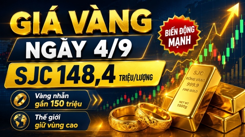 Giá vàng ngày 4/9/2026: SJC 148,4 triệu, thế giới hồi mạnh