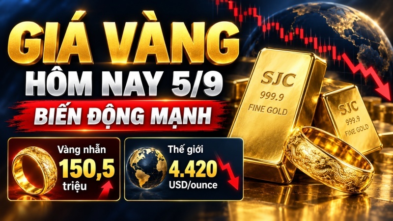 Giá vàng ngày 5/9/2026: SJC 148,6 triệu, thế giới giảm